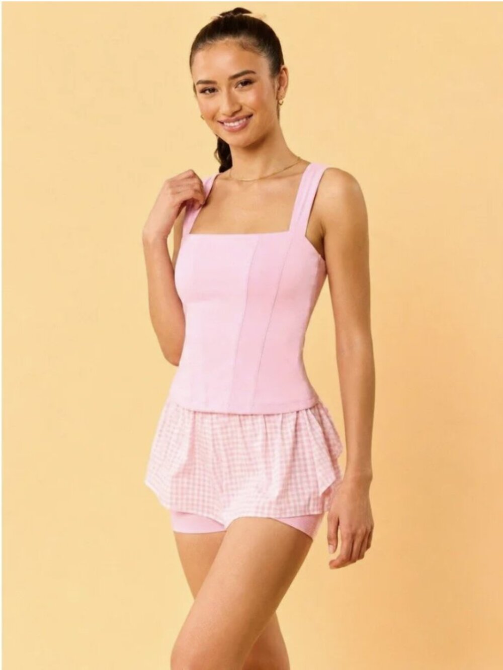 NWT Blogilates Tiny Bows Corset Tank - Light Pink